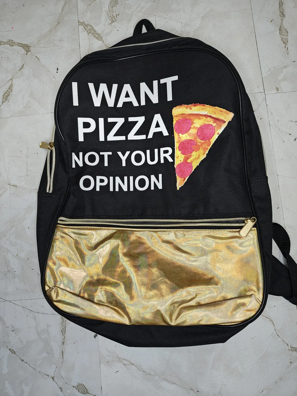 Black and Gold Pizza Graphic Backpack - Casual Men’s/Womans Bag